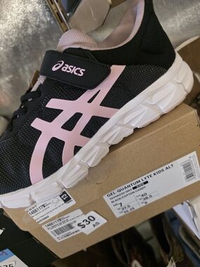 ASICS Black and Pink Kids' Hook-and-Loop Sneakers